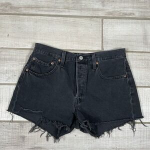 Levi's 501 Black Denim Cutoff Shorts Size 30 High Rise Button Fly Raw Hem
